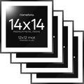 Homeforia 14x14 Picture Frame Black, High End Metal 14 x 14 Square Poster Frames with Mat 12 x 12 Photo, 14x14 Black Frame Matted to 12x12 Print, 14by14 Thin Frames, Tempered Glass, Wall Kit, Set of 4