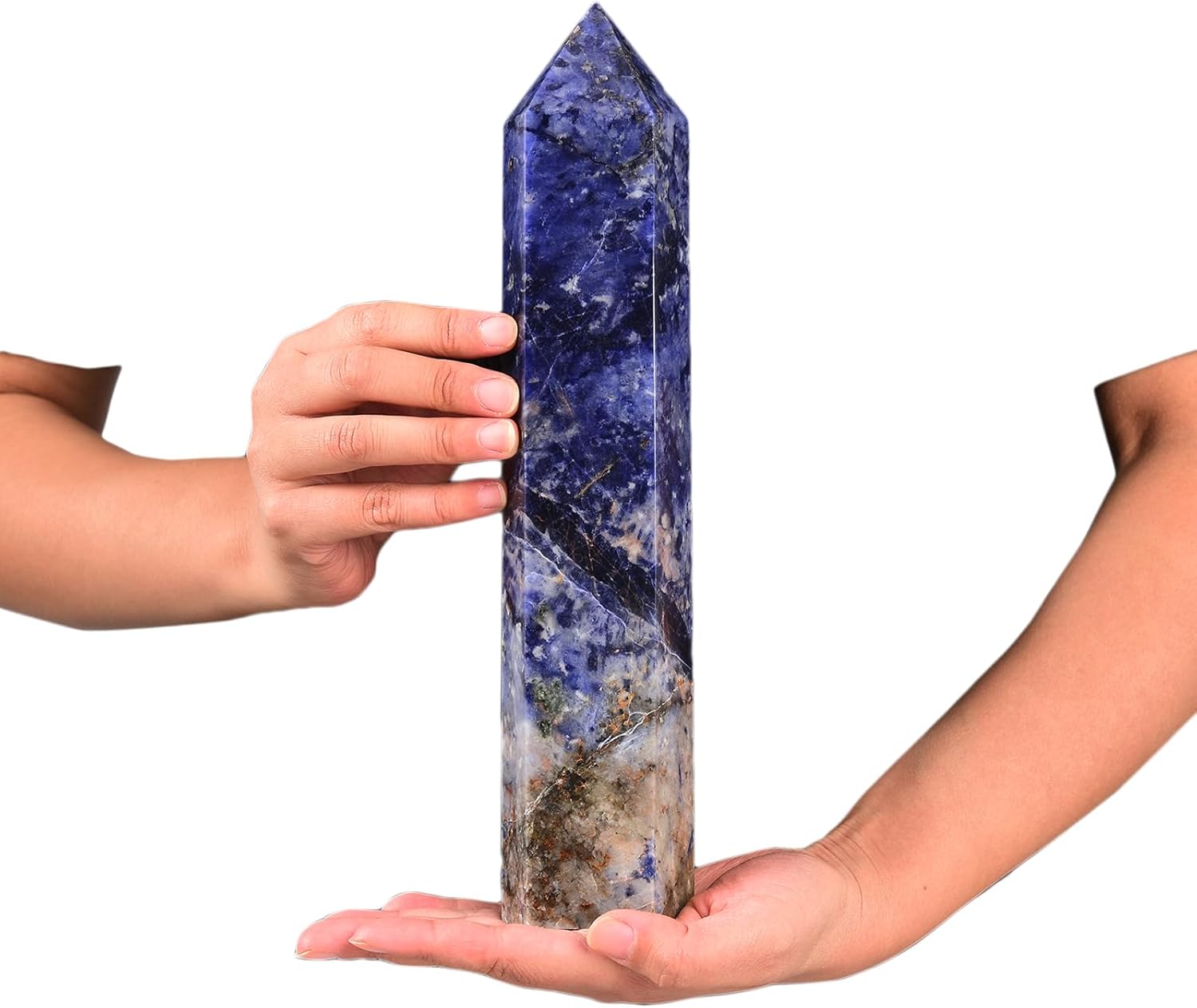 JIC Gem Extra Large Blue Sodalite Healing Crystal Obelisk Tower Points 6 Faceted Blue-Veins Stone Quartz Crystals Tower Wand Point Decor Reiki 3.5-4.0 Lbs