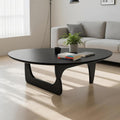 Solid Wooden Modern Triangle Coffee Table: Unique Funky Coffee Tables for Living Room, Oval Mid-Century Irregular Abstract Tea Tables for Patio Office Balcony Bedroom (Black, 33" L x 22" W x 16" H)
