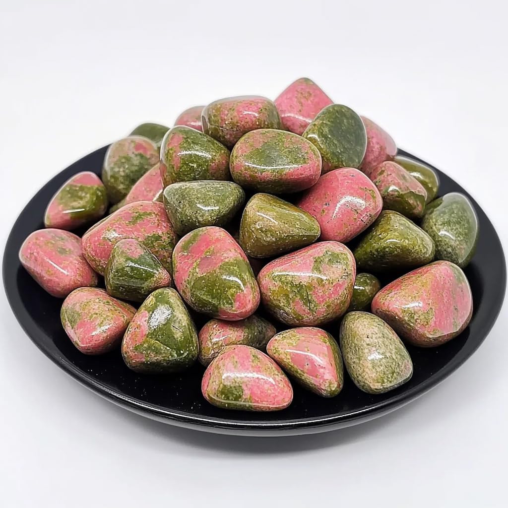 Unakite Healing Crystal Stone Set - 24 Pieces, 0.6" Natural & Polished Stones for Healing, Meditation, Reiki, Chakra, Crafting & Decoration