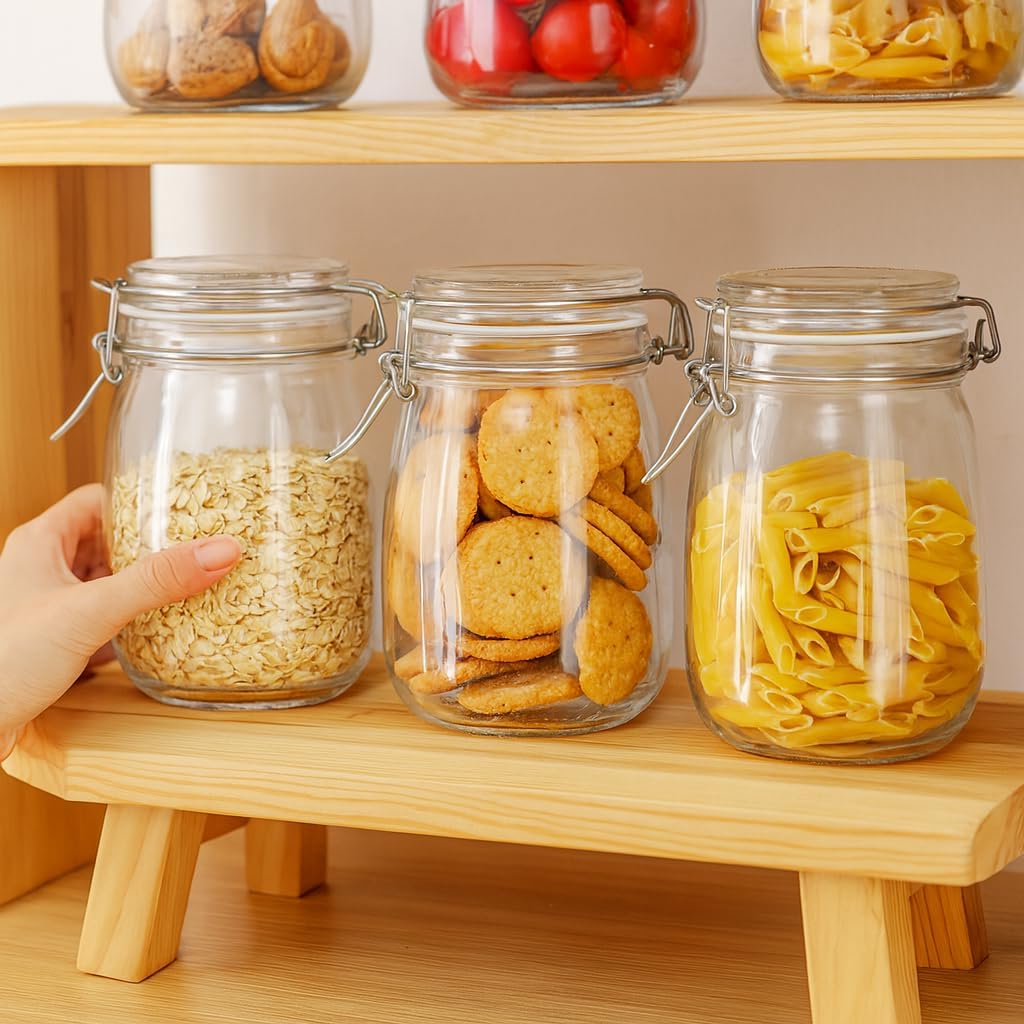 1PCS Glass Jars with Airtight Lid, 34 OZ Mason Jars Wide Mouth, Glass Pickling Jars for Canning & Fermenting, Mason Storage Container for Coffee, Flour, Sugar, Pasta