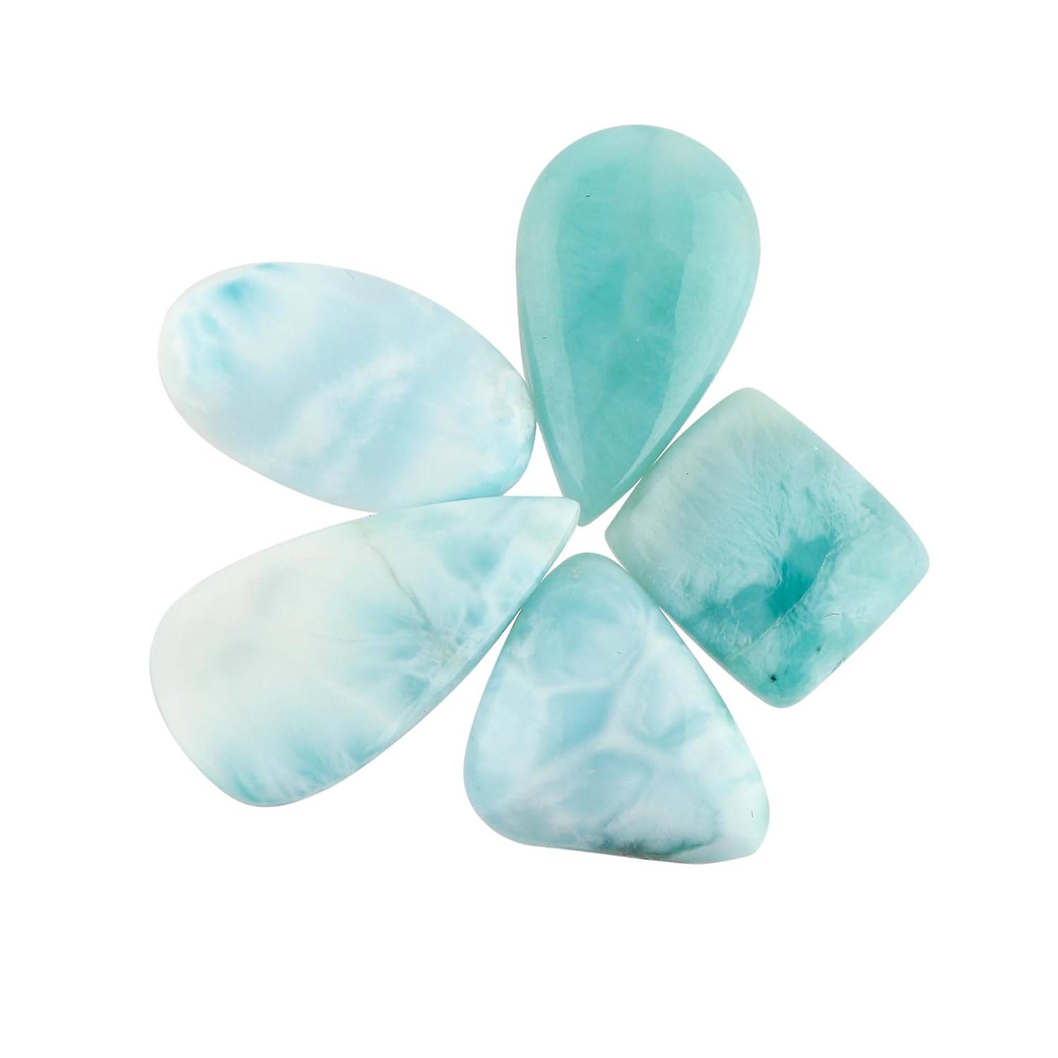 CRYSTALIS 5pcs Natural Larimar, Pectolite, Loose Gemstone, Wholesale Bulk Cabochons, Jewelry Making Supply, Chakra Healing Polished Stones, Wire Wrapping, DIY, Gem Collection, AA+ Grade