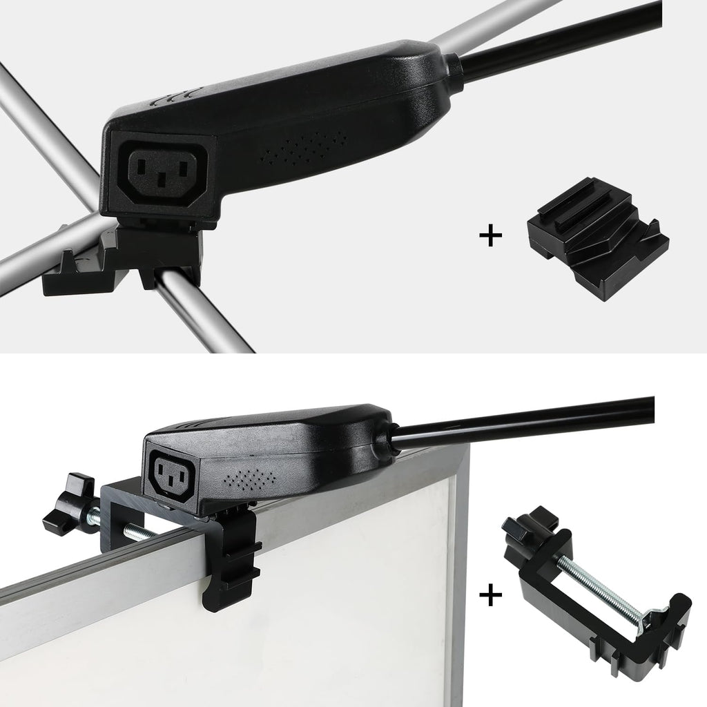 Trade Show Lights LED Display and Exhibit Arm Lighting, Connectable Tradeshow Lights Included Clamps, Mounting Brackets, Power Cables, Connect Cables (2pcs Black) (Black)