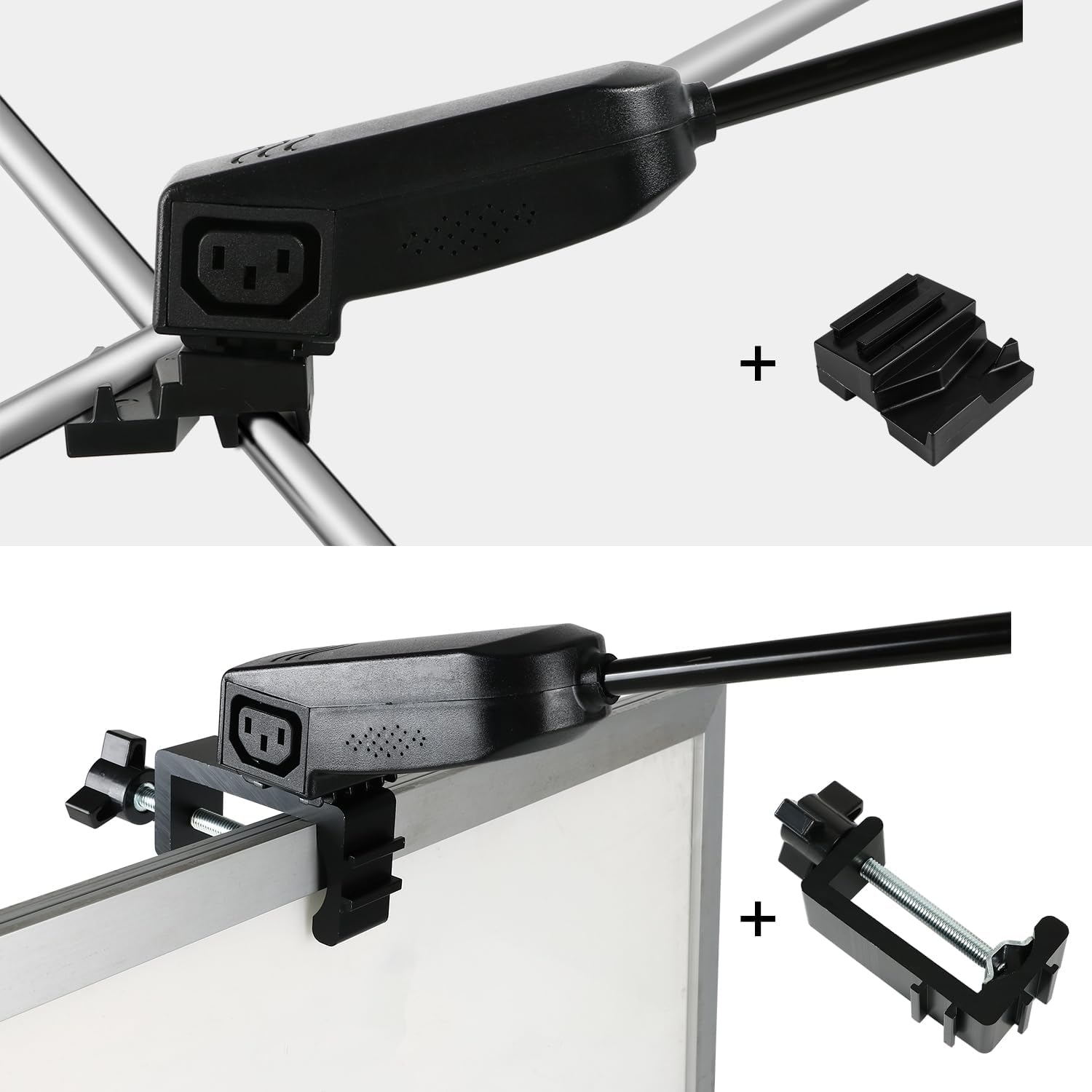 Trade Show Lights LED Display and Exhibit Arm Lighting, Connectable Tradeshow Lights Included Clamps, Mounting Brackets, Power Cables, Connect Cables (2pcs Black) (Black)