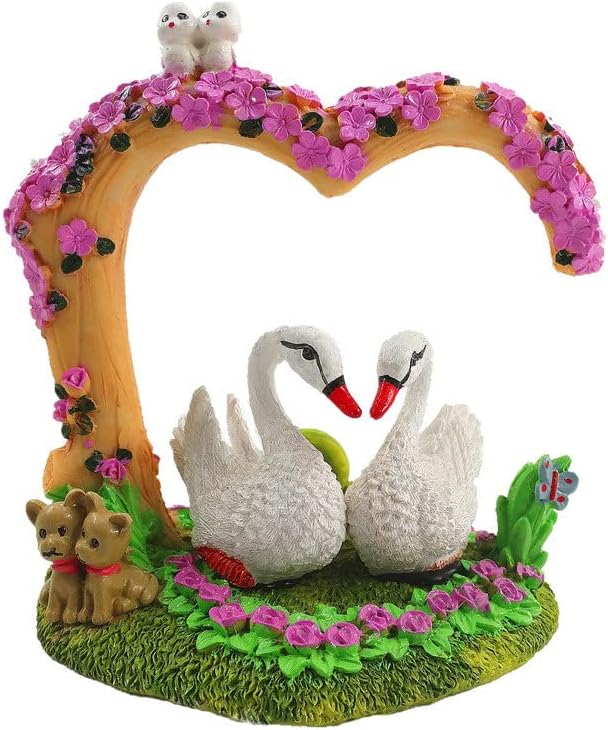 Aquarium Decorations - Resin Heart Swan Aquarium Supplies for Fish Tank Theme Decoration