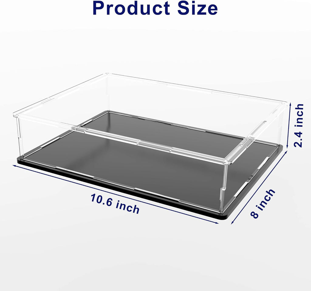 SVENJBB Book Display Case, 10.6x8x2.4 Inch Acrylic Box for Display, Clear Acrylic Display Cases with Matte Black Base for Stamps, Coins, Cards and Jewelry