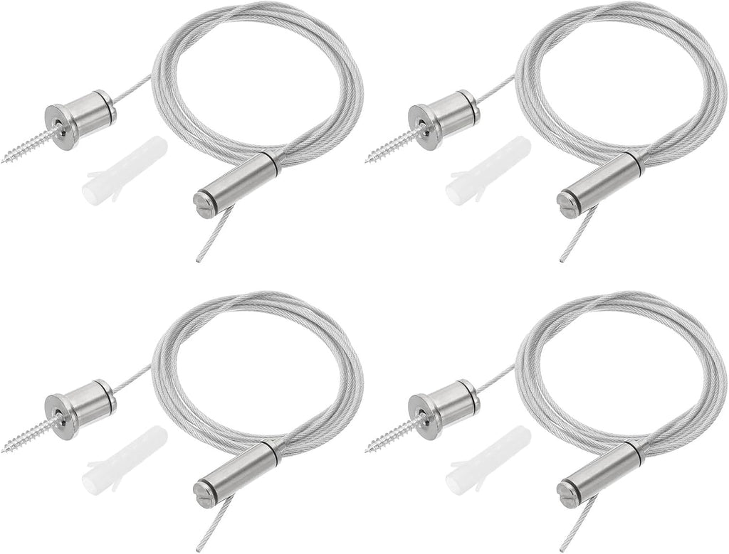 PATIKIL Ceiling Hanging Wire Cable Kit, 2m/6.6ft 4 Set Adjustable Light Suspend Cable Kit Panel Hanging Rope Clamp Slotted Round Nail for Pendant Light Fitting Aquarium Lights, Style 2