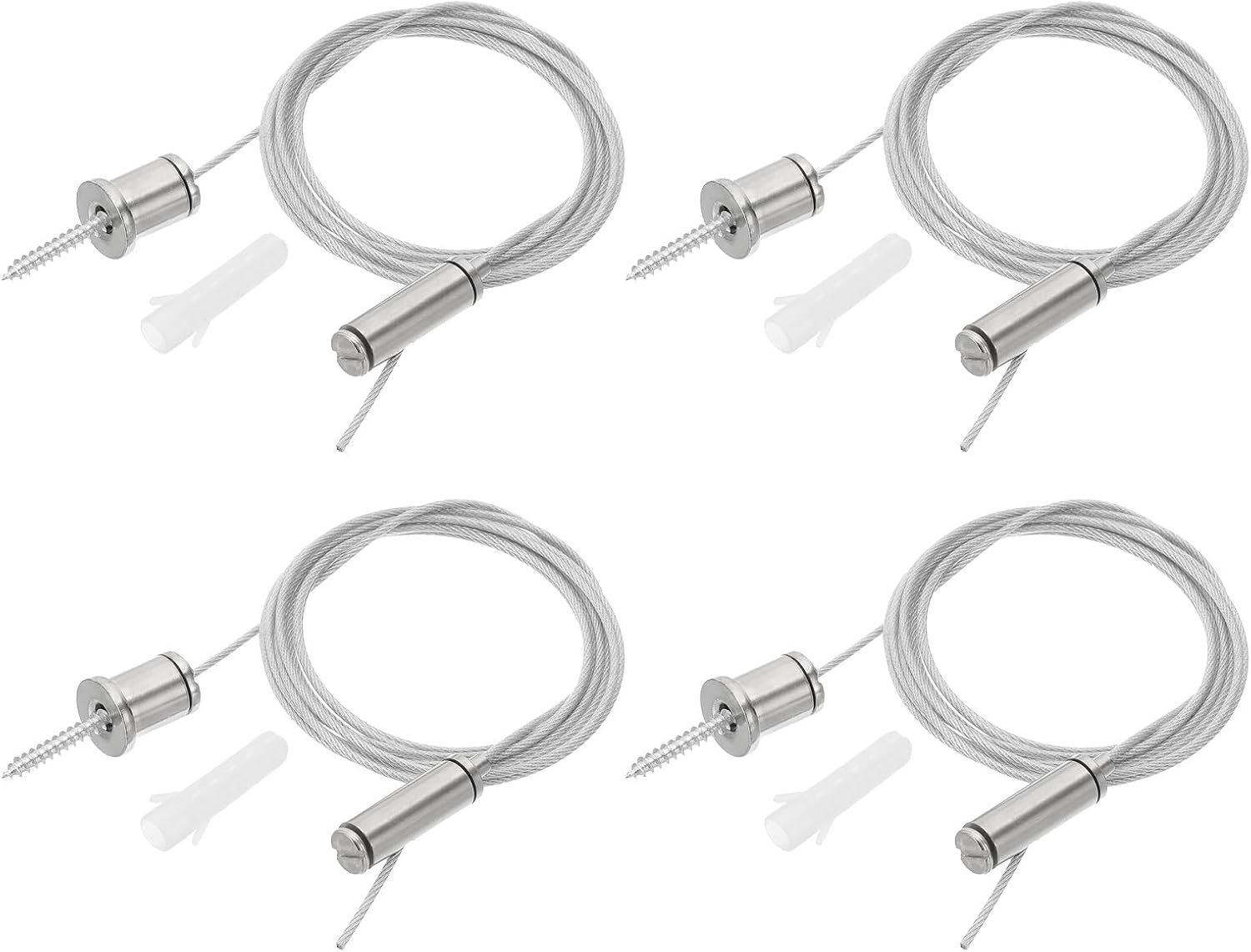 PATIKIL Ceiling Hanging Wire Cable Kit, 2m/6.6ft 4 Set Adjustable Light Suspend Cable Kit Panel Hanging Rope Clamp Slotted Round Nail for Pendant Light Fitting Aquarium Lights, Style 2