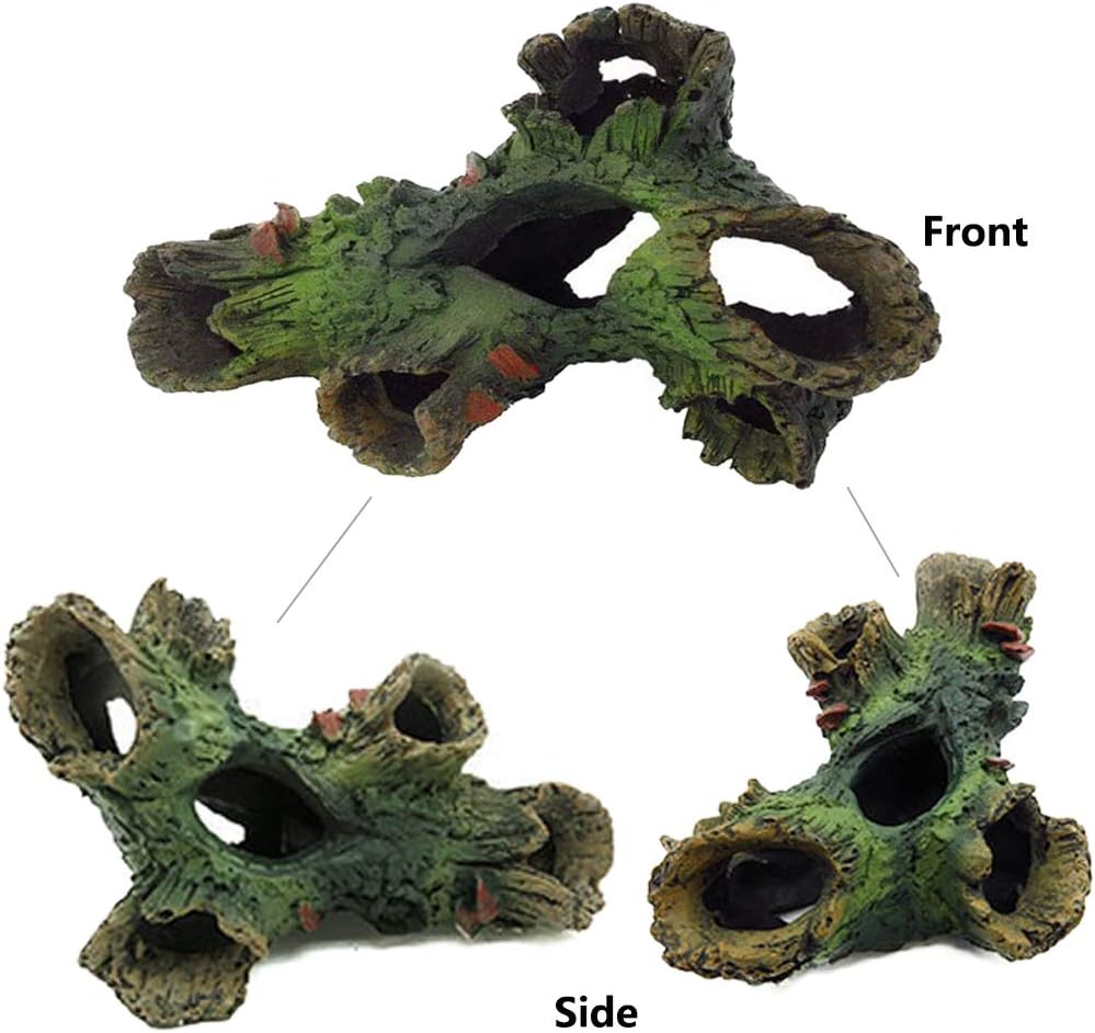 Tfwadmx Decaying Trunk Aquarium Ornament, Betta Fish Hideout Caves - Small Resin Aquarium Decoration Log with Holes for 20 Gallon Fish Tank