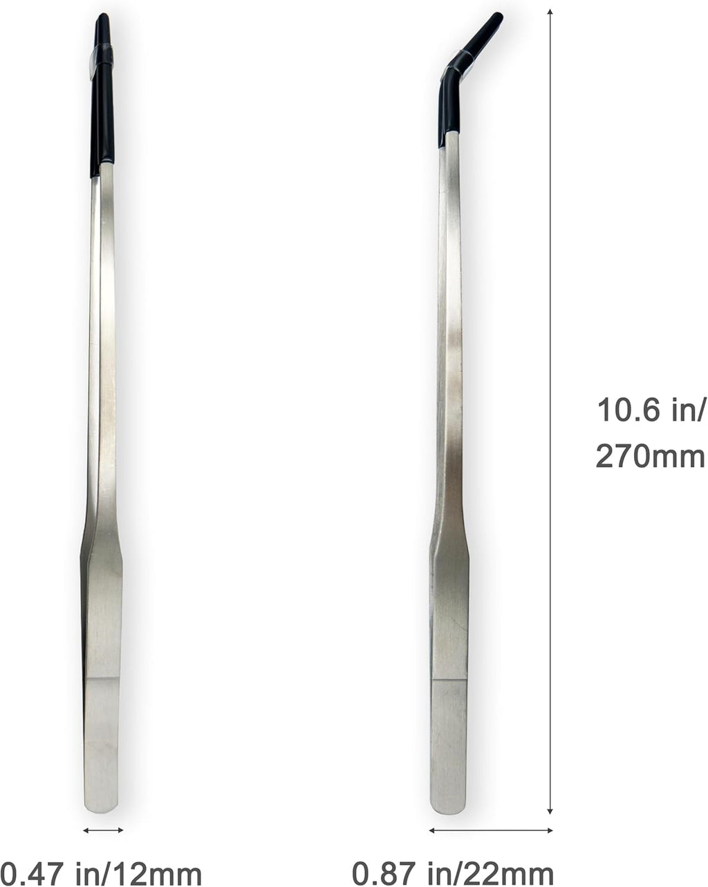 VraySang 2 PCS 10.6" Stainless Steel Reptile Feeding Tongs with Rubber Tips, Straight & Curved Tweezers for Bearded Dragon Tank Accessories, Lizard Snake Enclosure, Aquarium Crafts- Terrarium Supplies