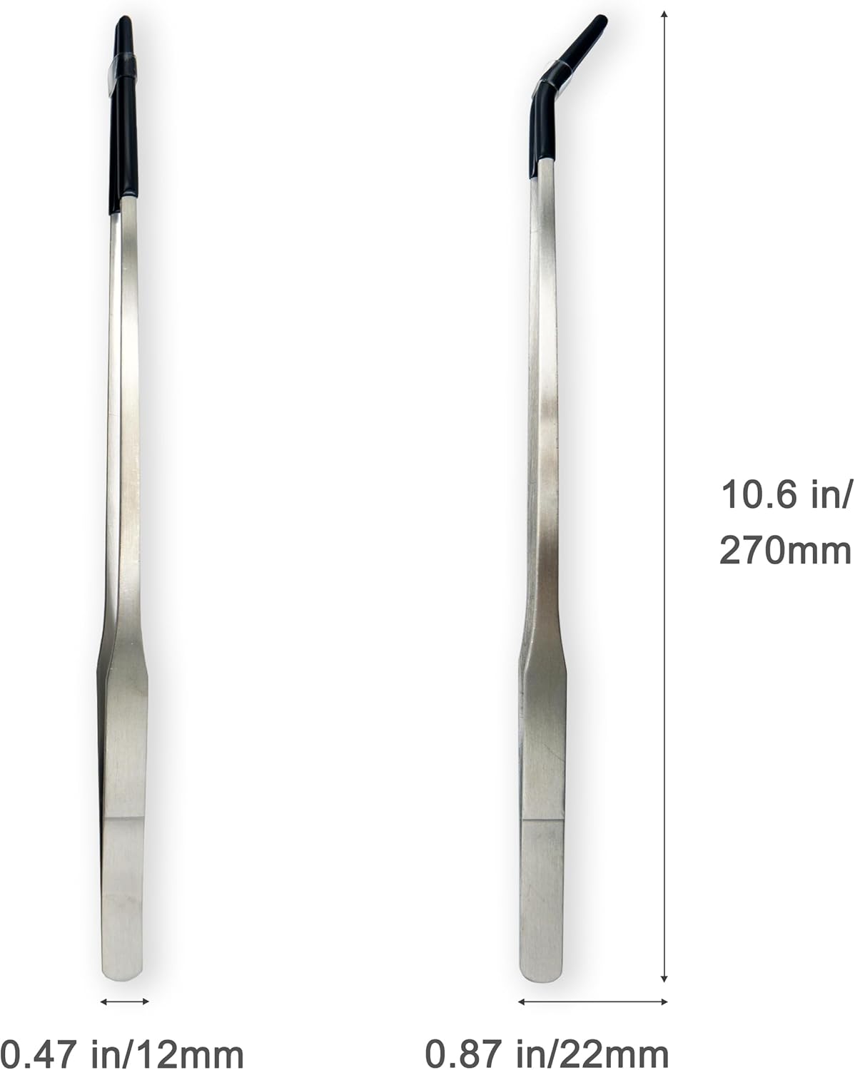 VraySang 2 PCS 10.6" Stainless Steel Reptile Feeding Tongs with Rubber Tips, Straight & Curved Tweezers for Bearded Dragon Tank Accessories, Lizard Snake Enclosure, Aquarium Crafts- Terrarium Supplies