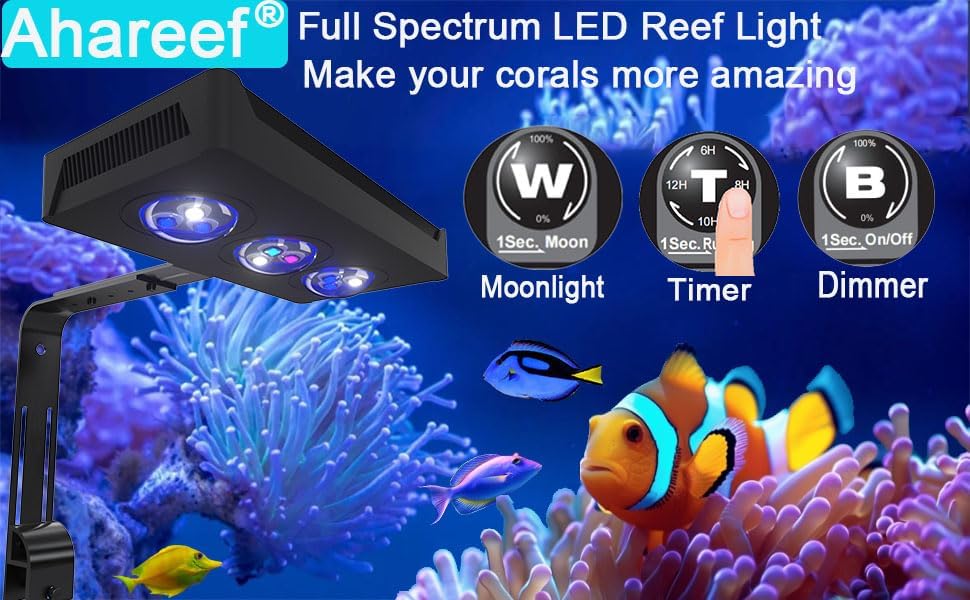 35W Full Spectrum Reef LED Light for SPS/LPS Corals – Dimmable Aquarium Light with Sunrise, Sunset & Moonlight Modes – Perfect for Saltwater & Nano Reef Tanks (10-24 Inch, up to 40 Gallons)