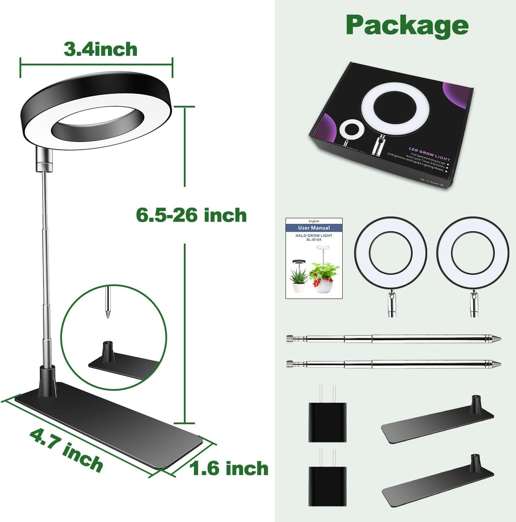 Grow Lights for Indoor Plants, 48 LEDs Full Spectrum Plant Light for Indoor Plants, Height Adjustable Growing Lamp with Base, 3 Optional Spectrums, Auto Timer 3/9/12Hrs, 10 Brightness, 2 Pack