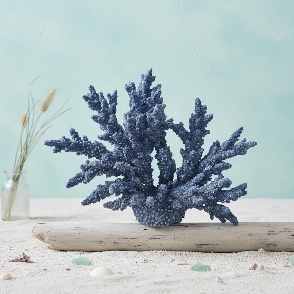 Coral Reef Decor Home Statue,Coastal Beach Nautical Decor,Aquarium、Desk、Bathroom、Room、Shelf Statue,Ocean Themed Gifts (X-Light Blue)