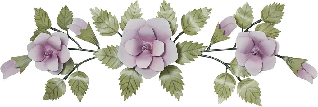 Touch of Class Lavender Rose Swag Floral Wall Topper | Handcrafted Handpainted Metal Wall Art | Roses Floral Leaves | Indoor or Covered Outdoors Porch or Patio | Doorways Entryway Hallway