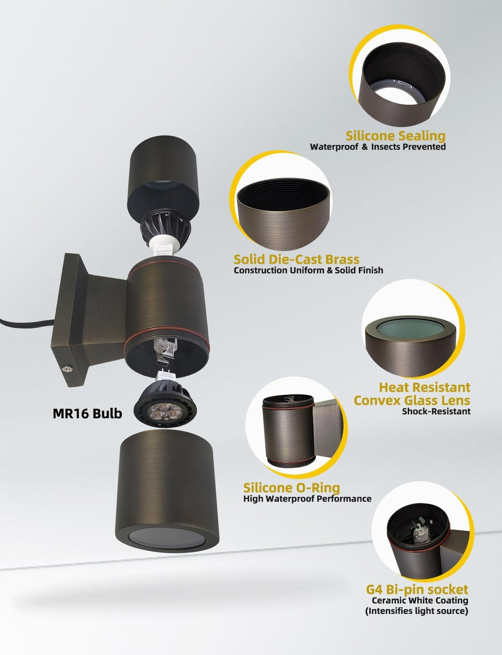 COLOER Brass Outdoor Cylinder Wall Lights(Bronze 6.875" H x 4.25" W) with 5W LED MR16, 12V Low Voltage Porch Light in 2 Lights, 2700K Up Down Lights, Outside Light for House Porch Patio Door