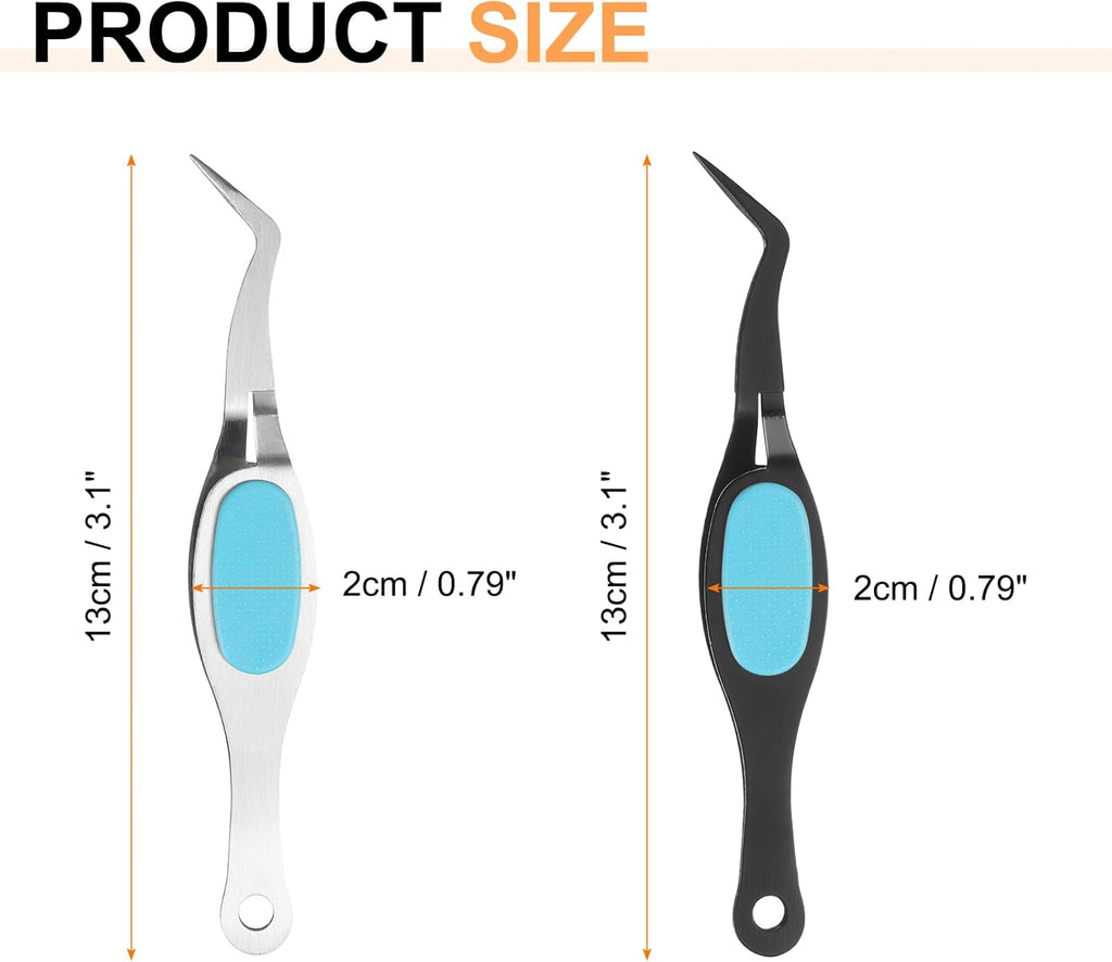 HARFINGTON 2pcs Craft Tweezers Precision Crossing Lock Curved Stainless Steel Soft Reverse Grip Fine Tip Tweezers for DIY Craft Jewelry Beading Electronics, Black Silver Blue