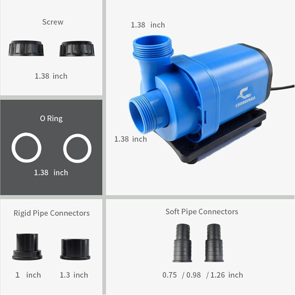 CONQUERALL 3960GPH 90W 22.5ft DC Adjustable Flow Submersible Return Pump Durable 3 Year CHS-15000 Water Pump for Freshwater, Fish Tanks, Aquaculture,KOI Pond, Aquaculture Fish Farm