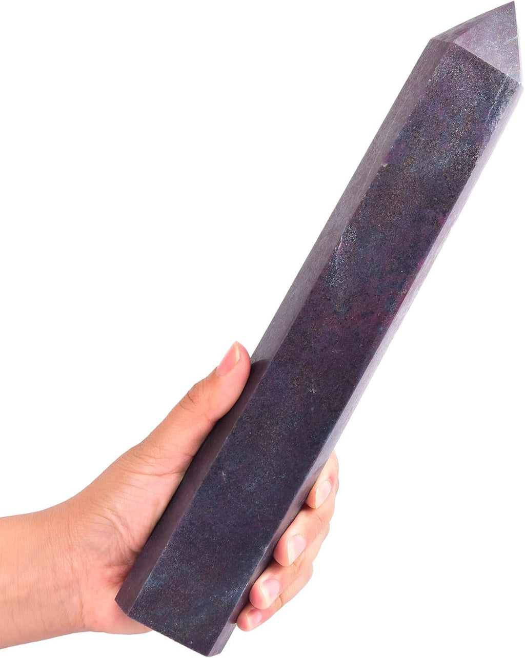 JIC Gem Natural Blue Green Ruby Zoisite Healing Crystal Obelisk Tower 6 Faceted Large Crystal Wand Reiki Chakra Meditation Therapy Decor Crystal Gift 3.5-4.0 Lbs