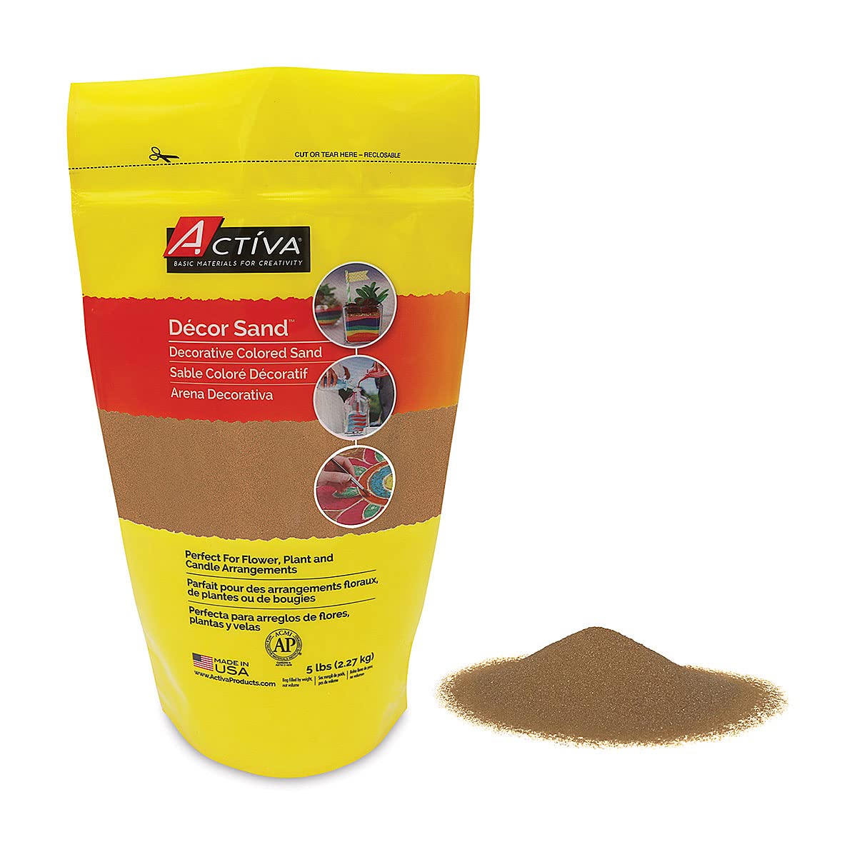 Activa Light Brown Decorative Colored Sand in Resealable Bag, 5lb (2.27kg) | Fine Grain & Fade-Proof Sand for Arts & Crafts