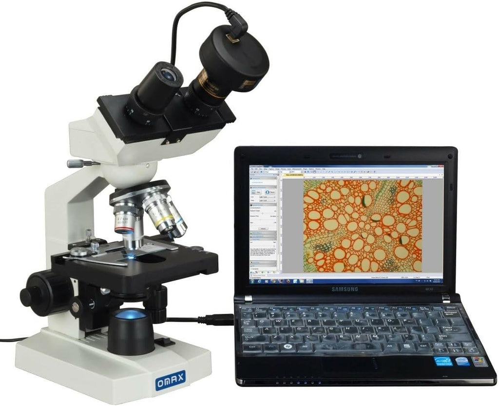 OMAX 40X-2500X Lab Binocular Biological Compound LED Microscope with 3D Mechanical Stage and Coaxial Coarse/Fine Focusing Knob