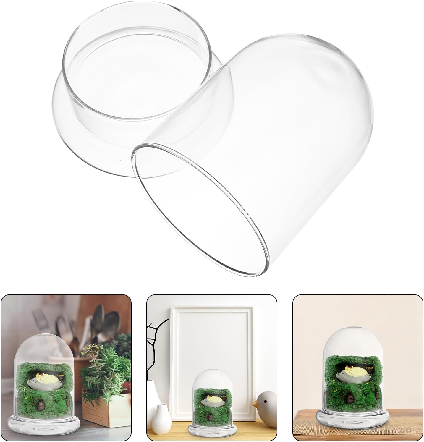 Yardwe Glass Dome with Air Hole, Glass Cloche Bell Jar with Base, Clear Glass Terrarium for Plant Flower Home Tabletop Display Centerpiece (No Plants)