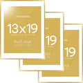 Homeforia 13x19 Picture Frame Gold, High End Metal 13x19 Poster Frames with Mat 11x17 Photo, 13 x 19 Gold Frames Matted to 11 by 17 Print, 19x13 Thin Hanging Frames, Tempered Glass, Wall Kit, Set of 3