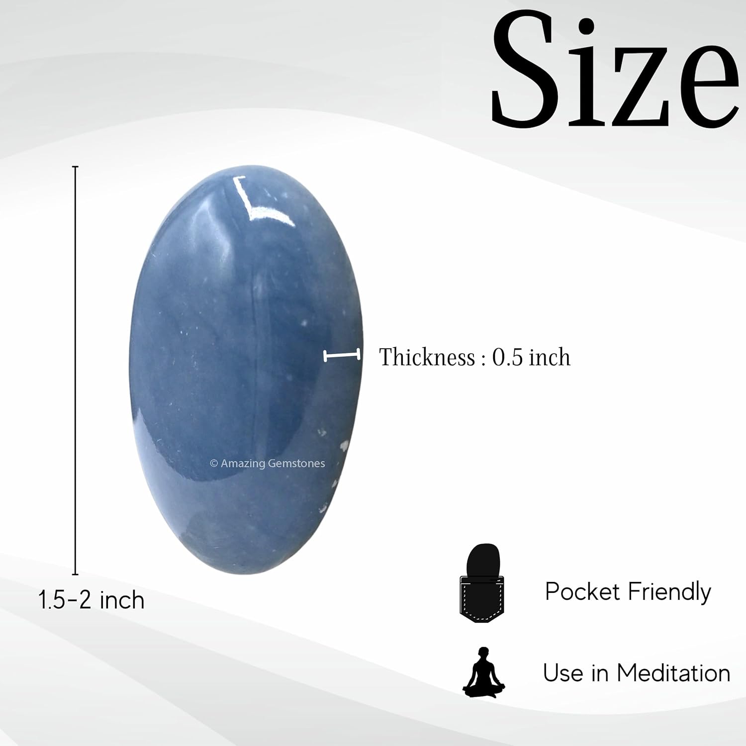 Amazing Gemstone Angelite Crystals and Healing Stones - Large Palm Stone Crystals Piedra - Crystal for Good Luck, Balanced Positive Energy, Meditation - Unique Stocking Stuffers, Gifts for Women