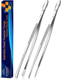 JETKONG 2 Pcs 14-Inch Food Tweezers Stainless Steel Tweezer Tongs Extra-Long Cooking Tweezers (Silver)