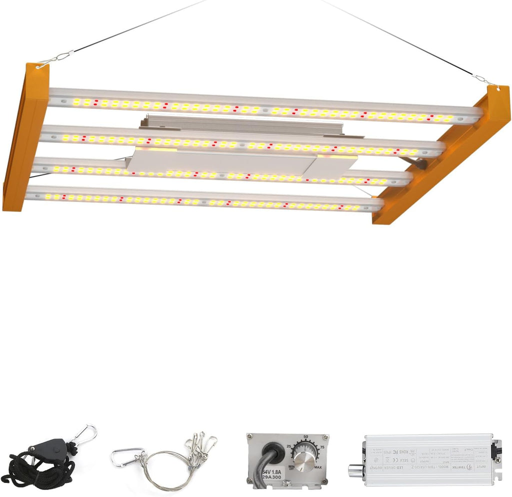 CANAGROW CG1200 LED Grow Light for Indoor Plants 2x2ft Coverage with High Yield Diodes, Sunlike Full Spectrum Dimmable Growing Lamps for Hydroponic Indoor Seeding Veg Bloom Greenhouse(Gold)