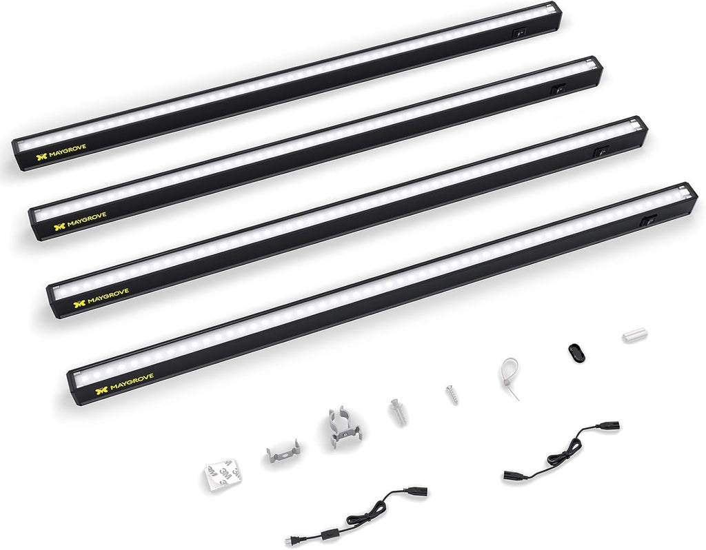 Grow Lights for Indoor Plants 2FT, Sun-Like Full Spectrum 5000K Grow Light, 60W(4 x 15W), T5 LED Grow Light Strips for Indoor Plants and Flowers, High PPFD, Linkable, Black, 4-Pack