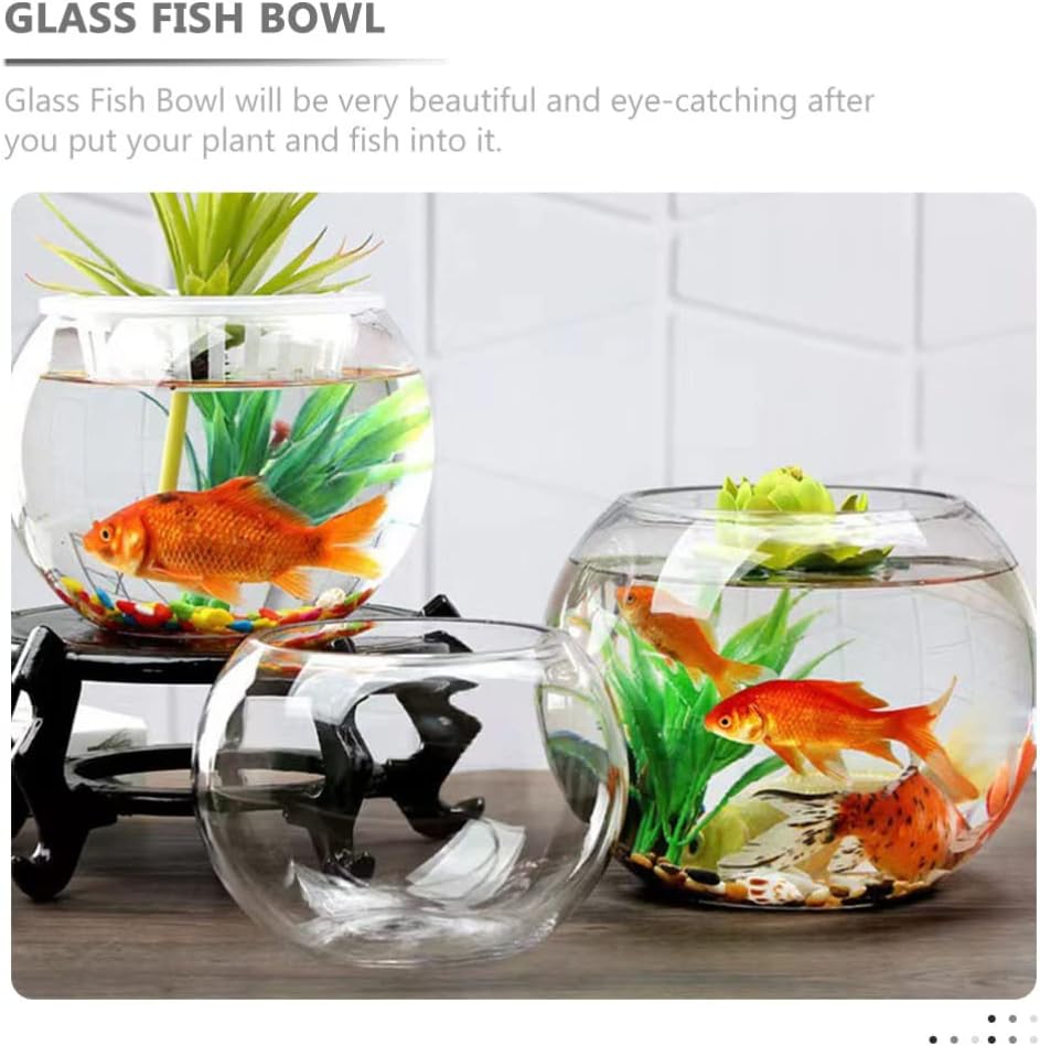 GANAZONO Round Glass Fish Bowl Clear Portable Desktop Tank for Goldfish Hydroponics Home Office Garden Decor Small Aquarium with High Transparency