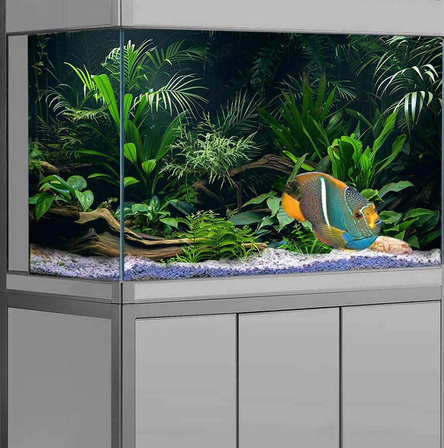 Aquarium Background, Aquatic Plant River Bed & Lake Tropical Undersea Tree Branch Fish Tank Background, 6 EVA Double-Sided Tapes 48x24 inches/120x60
