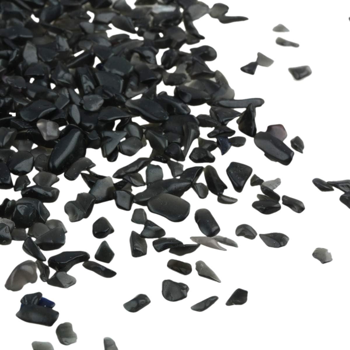 SUNYIK Fluorite/Black Obsidian Tumbled Chips Crystal Crushed Pieces Irregular Shaped 1pound(About 460 gram)