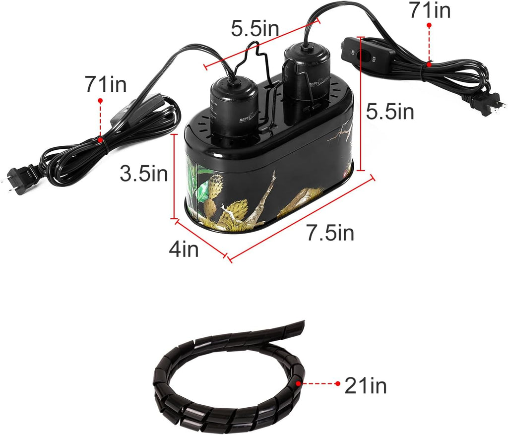 REPTI ZOO Nano Dual Dome Reptile Light Fixture and 25W Reptile Heat Lamp Combo Pack, Mini Daylight Basking Spot Heat Lamp & Nano Heat Emitter Basking Spot Lamp