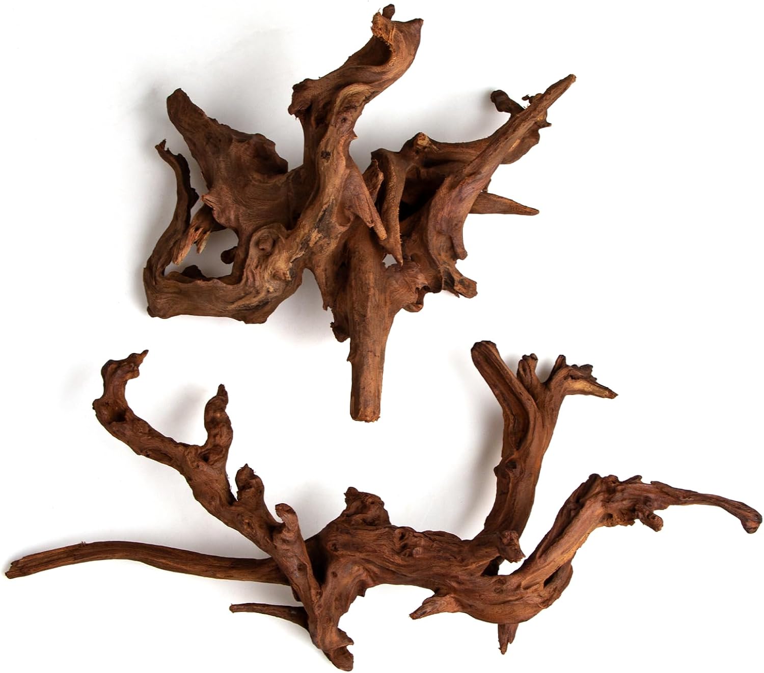emours Aquarium Driftwood, 2 Pieces, Natural Mopani Style Branches, Low-Tannin & Smooth Edges, Sink Faster After Soak, Tie Moss Easily, for Planted/Shrimp/Betta Tanks (Small (8–12 in / 20–30 cm))