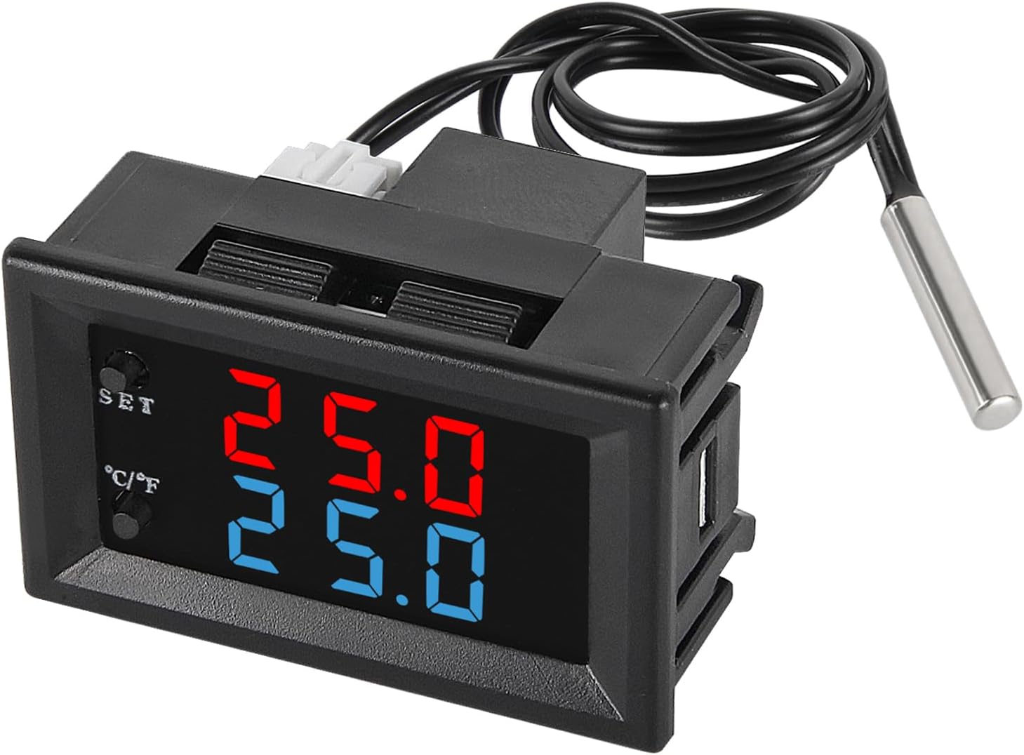 1PCS Digital Thermostat Controller -58F to 230F Programmable Heating Cooling Switch 12V DC with Waterproof NTC Sensor Dual Color LED Display for HVAC Aquarium