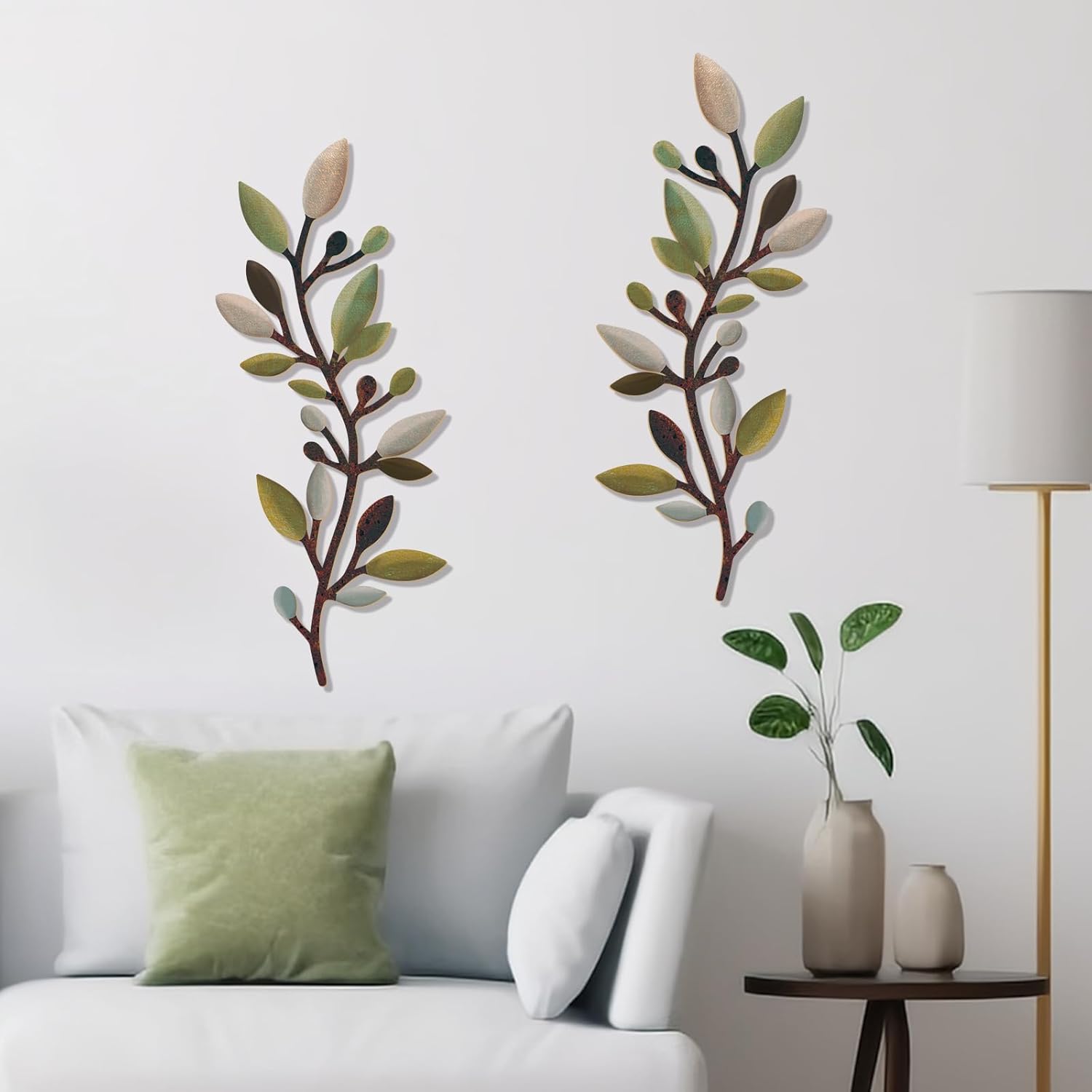 Zzbakress 2 Pcs Colorful Tree Leaf Wall Art Decor Vine Home Wall Decor Olive Branch Leaf Wall Decoration Large Wall Decor for Bedroom, Living Room, Wall Sculptures Indoor Outdoor (Unique)
