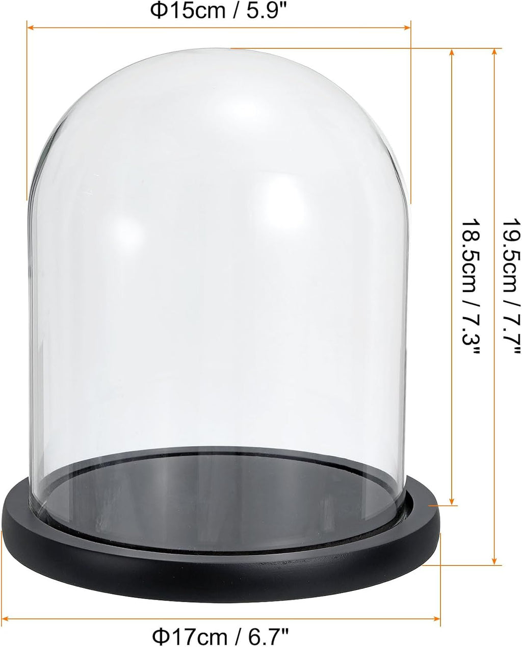 PATIKIL 7.3"x5.9" Clear Cloche Glass Dome, Glass Bell Jar Display Case Tabletop Centerpiece with Black Wooden Base for Christmas Home Decor