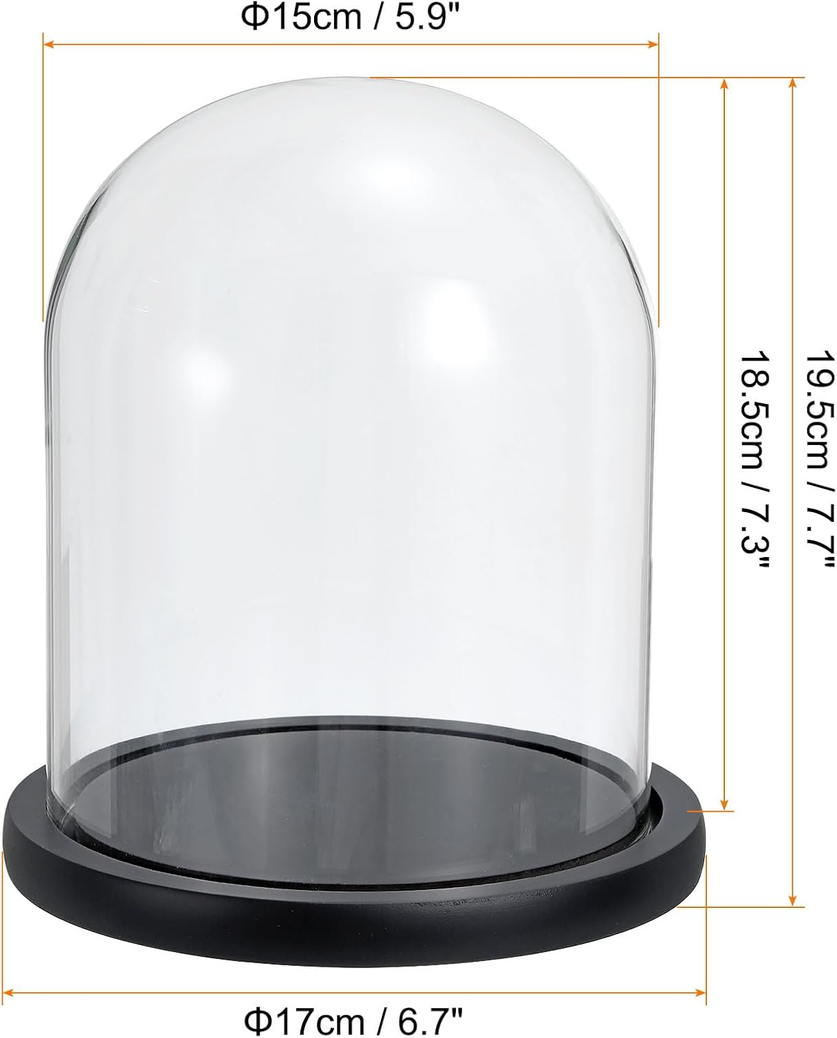 PATIKIL 7.3"x5.9" Clear Cloche Glass Dome, Glass Bell Jar Display Case Tabletop Centerpiece with Black Wooden Base for Christmas Home Decor