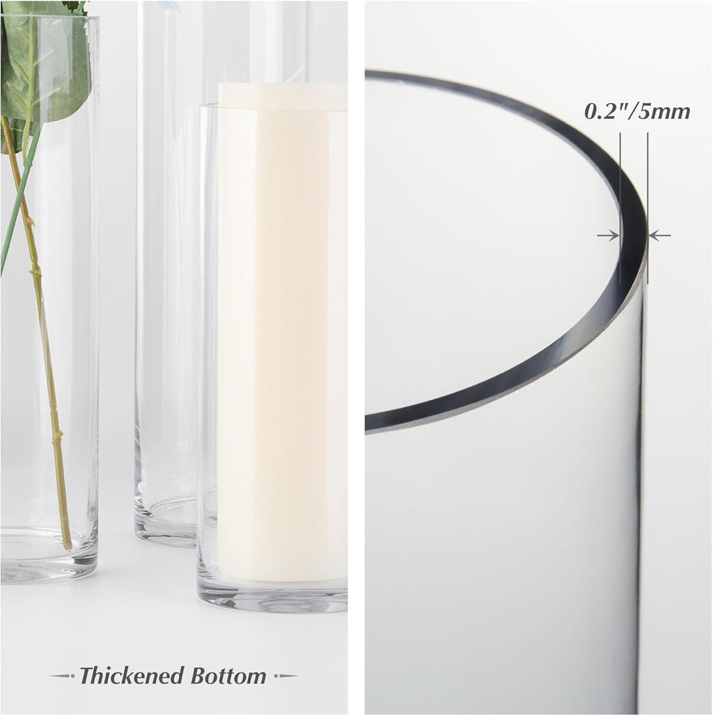 WGVI Quality Thick Weighted Tall Clear Cylinder Glass Vases, 4" W x 28" H, Flower Arrangement Floating Candle Holders Wedding Centerpieces Event Floral Container Display Décor, Bulk Wholesale, 6 Pcs