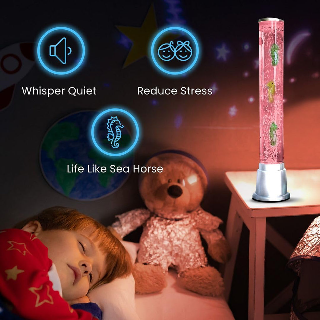 Seahorse Bubble Lights Lamp with 6LED Automatic Color Changing Night Light with Moving Fake Fish Tank Tower Sensory Tubes Fish Lamp For Home Decorations Anniversary Christmas Gifts - 1.90Feet