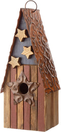 Glitzhome Wooden Hanging Patriotic USA Distressed Garden Bird House for Outdoors 12.5" H