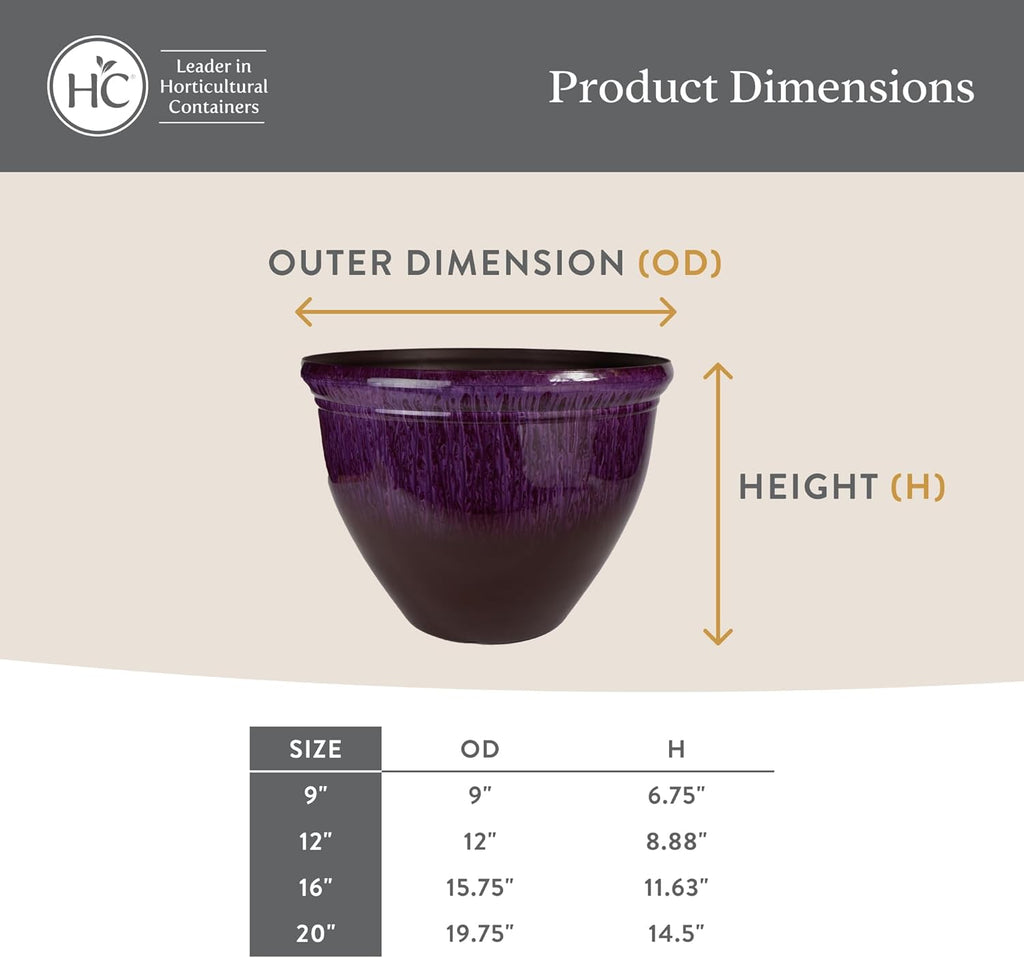 The HC Companies 12 Inch Pizzazz Round Planter Pots with Ceramic Look, Lightweight UV-Resistant Plastic Outdoor Planters, 2-Pack Flower Pots for Garden & Home Decor, Foggy Gray