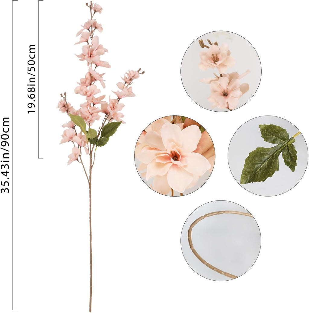 6PCS Silk Delphinium Artificial Flower Lifelike Silk Larkspur Flowers Plant 35.43" Long Stem Blossoms Fake Flowers for Tall Vase Floral Arrangements Home Table Wedding Decor(Champagne Pink)