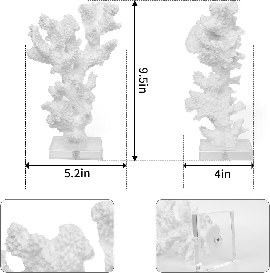 Coral Beach Decor, 9.5'' High x 5.2'' Width Artificial Resin Coral Reef Statue for Ocean Coastal Beach Nautical Themed Room Bathroom Decor for Home,RB1002W,White