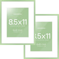 Homeforia 8.5x11 Sage Green Frame, High End Metal 8.5 x 11 Picture Frames with Mat 6 by 8 inch Photo, 11x8.5 Poster Frame Matted to 6x8 Art, Wall or Tabletop Frames, Tempered Glass, Wall Kit, Set of 2