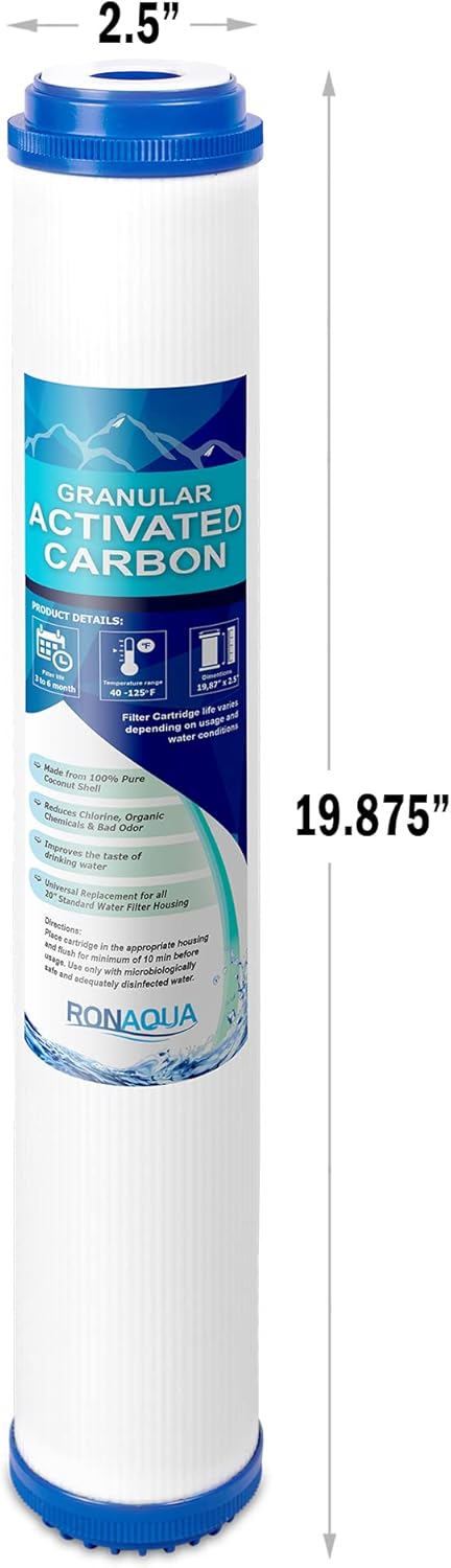 Standard Whole House Coconut Shell Granular Activated Carbon Water Filter 20” x 2.5” Fits 20” x 2.5” Housings. Remove Chlorine and Bad Odor. Compatible with EP-20, HX-CB-25-2010, F3WCB32 Pack of 4