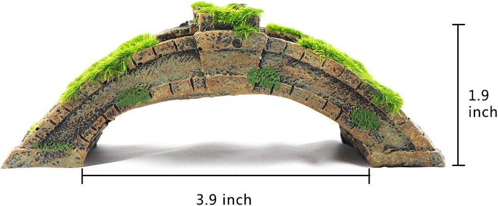 AQUA KT Fish Tank Decor Arch-Bridge Drawbridge with Grass for Aquarium Landscaping Decoration