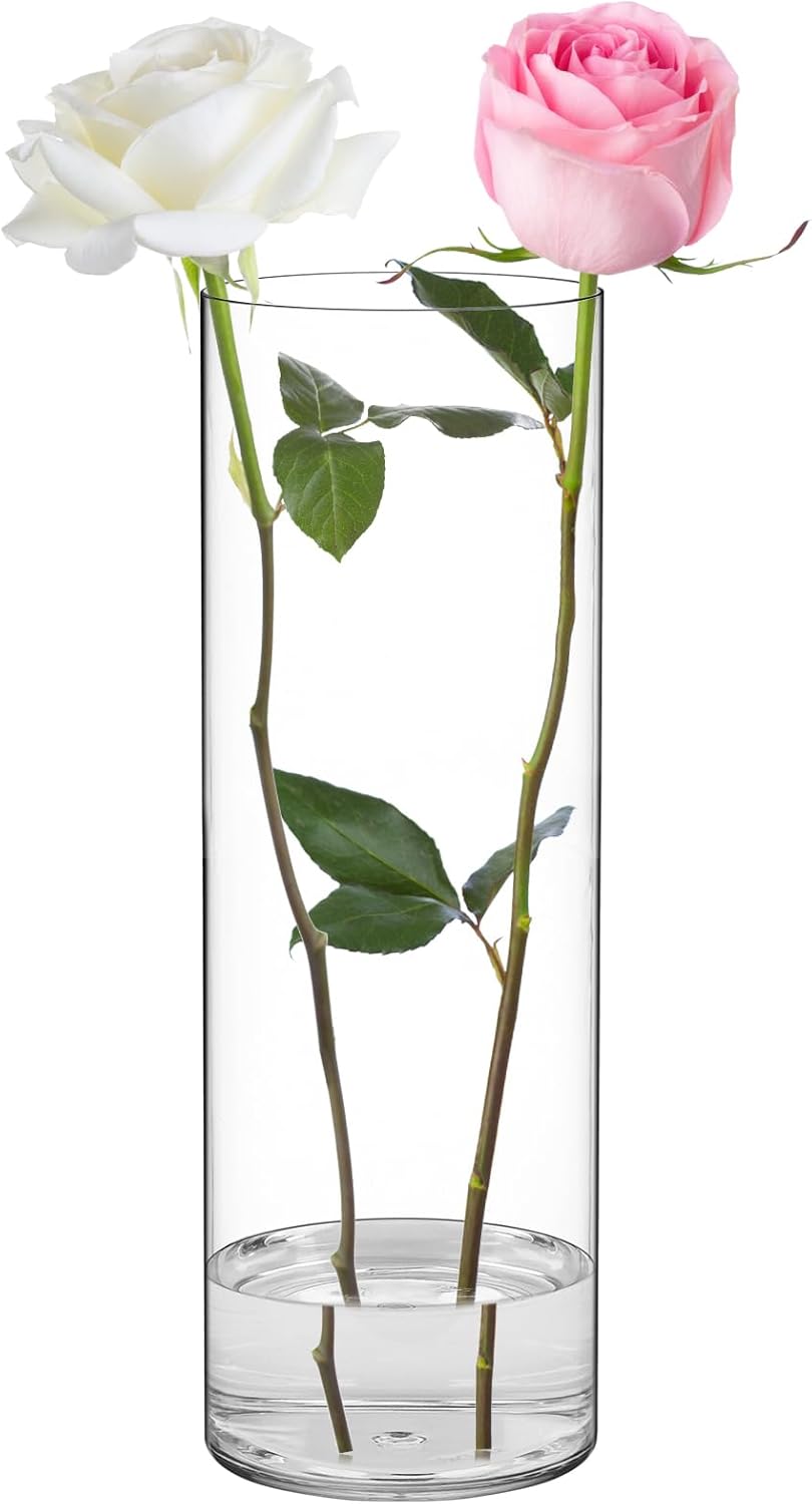 SUREAM Cylinder Vases for Centerpieces, Flower Clear Plastic Vase, Unbreakable Hurricane 11.8 Inch Tall Large Plastic Vases for Wedding Centerpieces, Party, Home, Table, Hydroponic Decor
